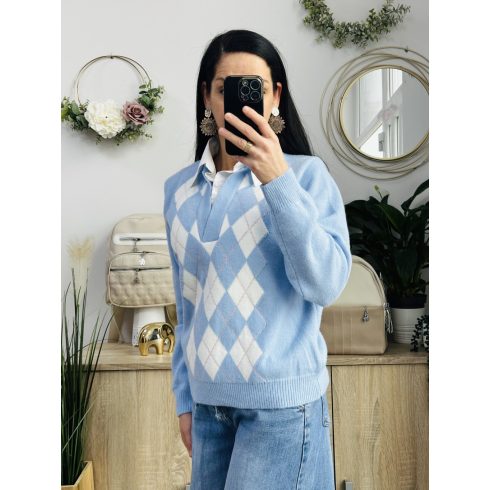 Vicbee káró mintás pulcsi, világoskék