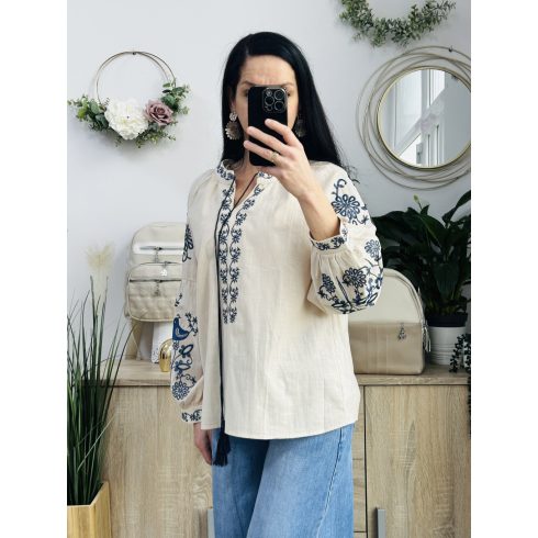 CCG hímzett madaras felső, krém