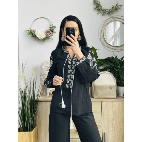 CCG hímzett madaras felső, fekete