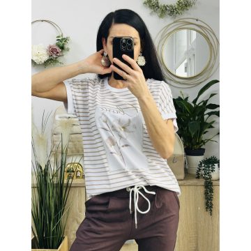 Classic csíkos virág nyomatos felső, barna